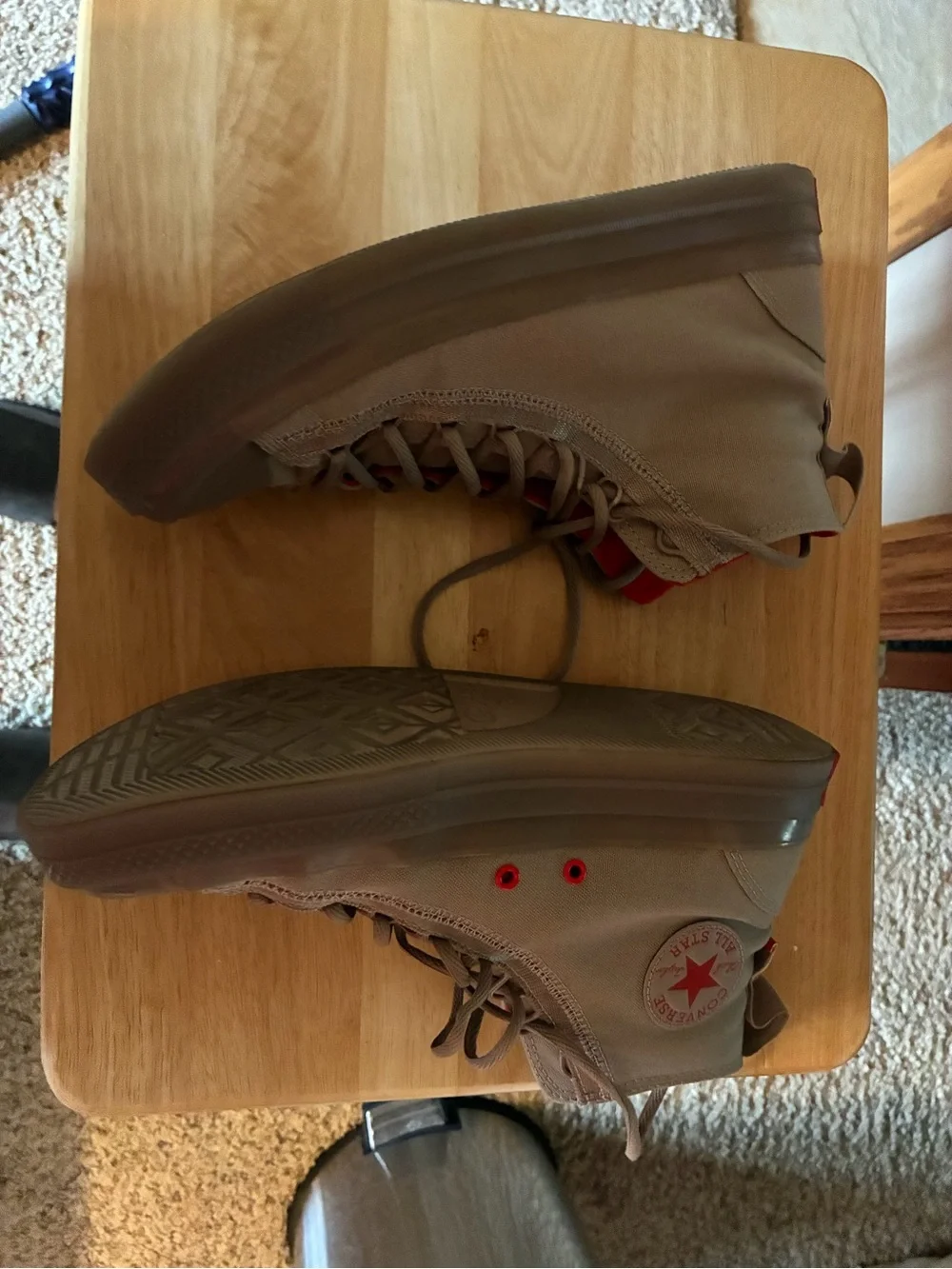 Converse Mid-Top Sneakers in Taupe with Red Star Accent
